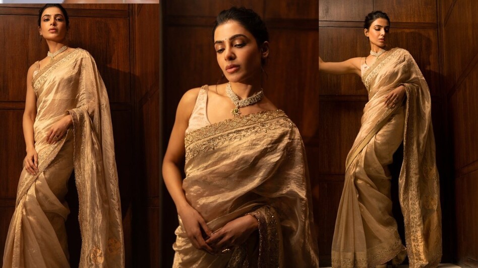 Samantha रुथ प्रभु का फ्यूजन साड़ी लुक वायरल।