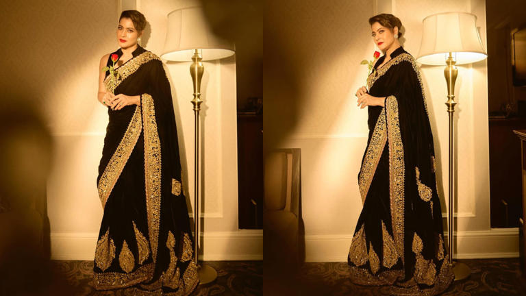 Kajol :ने अलंकृत काली साड़ी में बिखेरा शाही जादू।