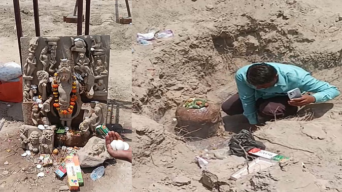 खोदाई के दौरान मिली भगवान विष्णु की मूर्ति व शिवलिंग