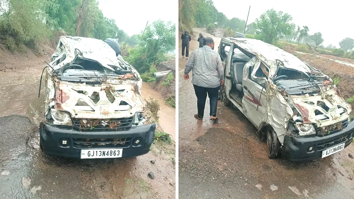 बोटाद में नदी के तेज बहाव में बही कार, 4 की मौत, 9 लोग थे सवार