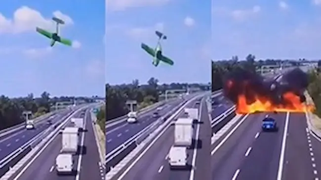 Plane Crash : इटली के ब्रेशिया में एयरक्राफ्ट हाईवे पर गिरा