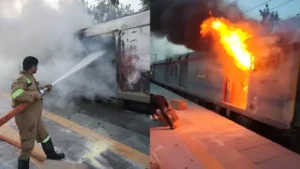 UP : गाजियाबाद में गरीब रथ ट्रेन की बोगी में आग, रेलवे में हड़कंप