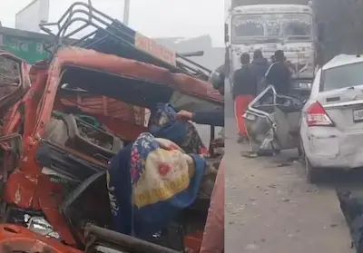 UP-कोहरे का कहर- आगरा–ग्वालियर हाईवे पर 7 गाड़ियों की भिड़ंत, 2 की मौत