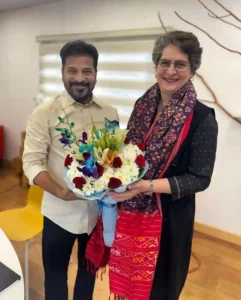 कांग्रेस की जीत पर प्रियंका गांधी ने रेवंत रेड्डी को दी बधाई