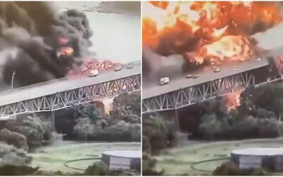Panama bridge explosion : आग के बीच से गुजरी गाड़ियां