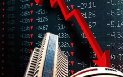 Stock Market : सेंसेक्स 417 अंक टूटकर 76,887 पर बंद