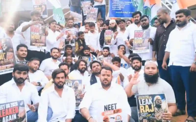 नीट-यूजी पेपर लीक के विरोध में बीआरएसवी का प्रदर्शन